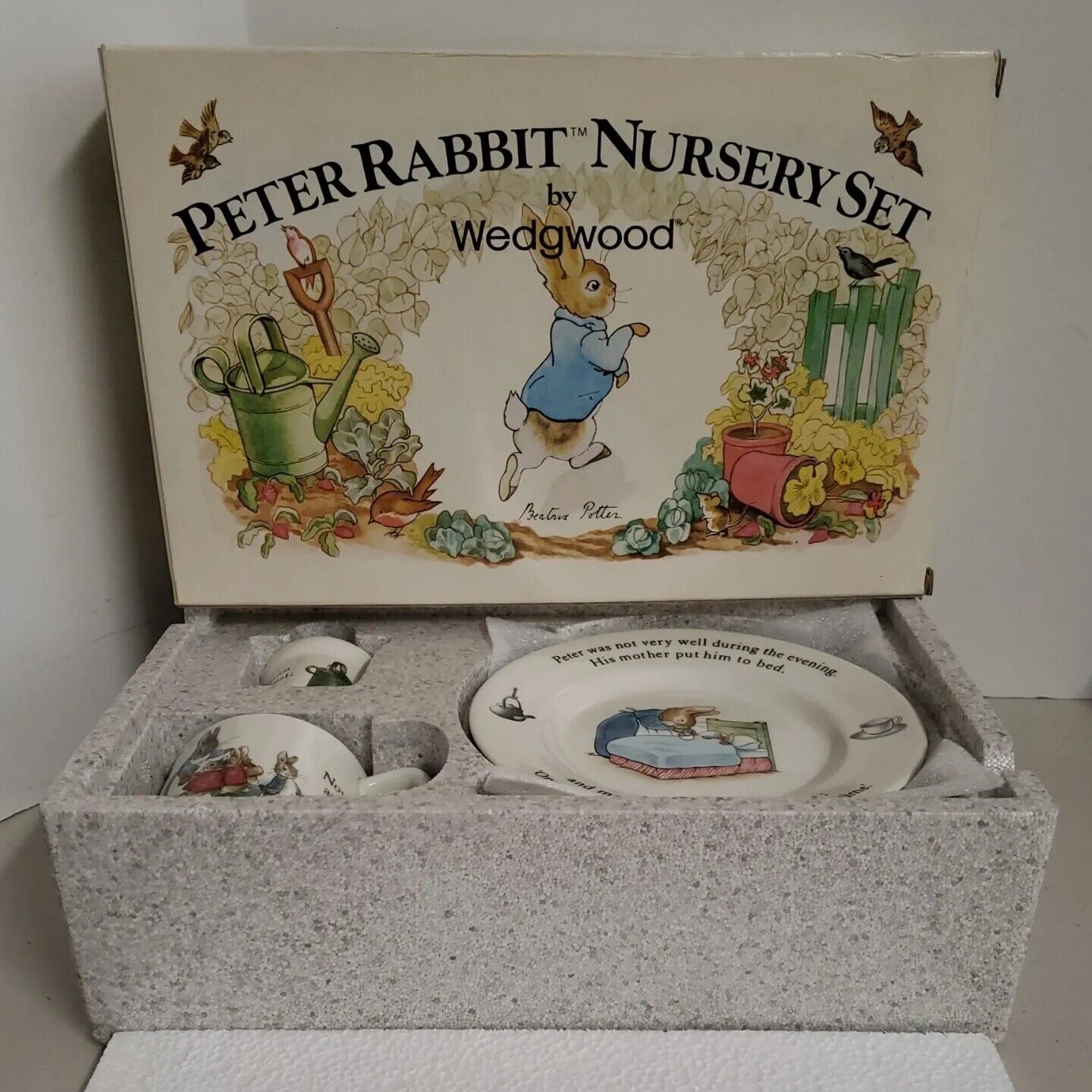 Wedgwood Peter Rabbit 4 Piece Nursery Set Beatrix Potter Peter Rabbit Vtg Nib