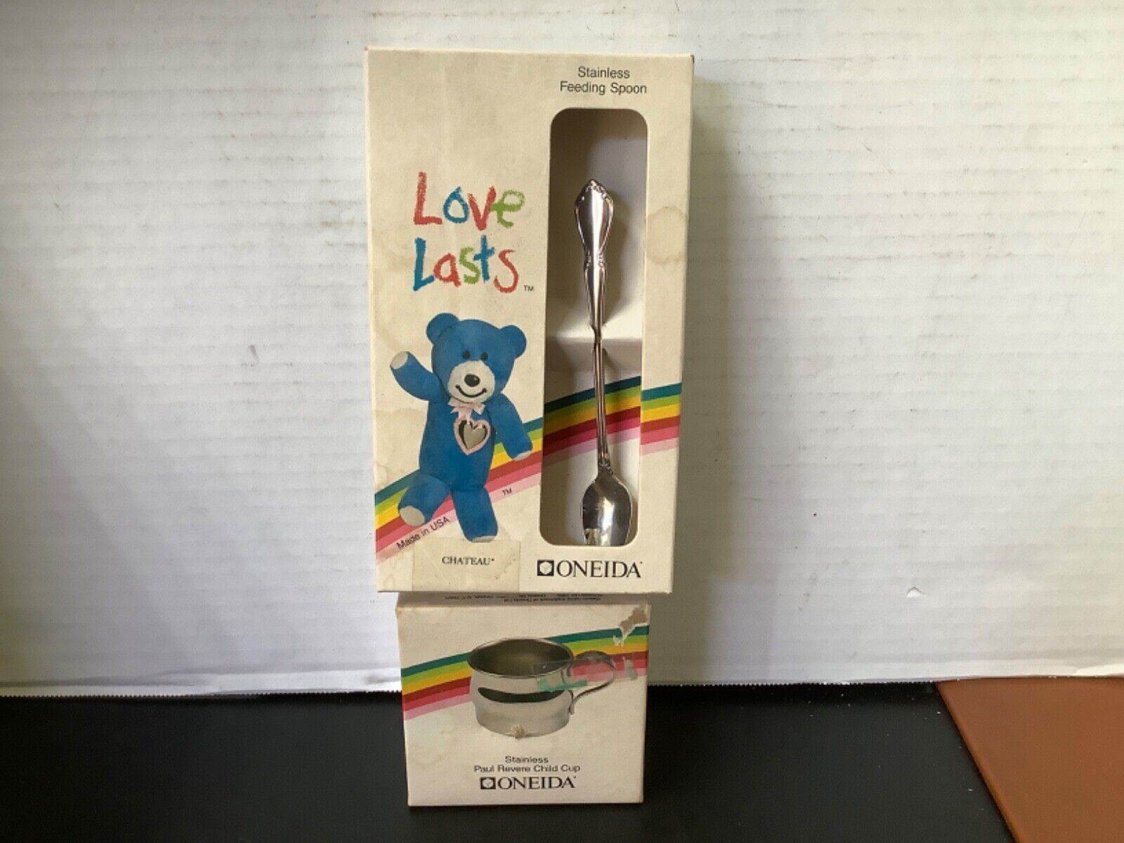 Oneida Love Lasts Stainless Feeding Spoon & Stainless Paul Revere Child Cup