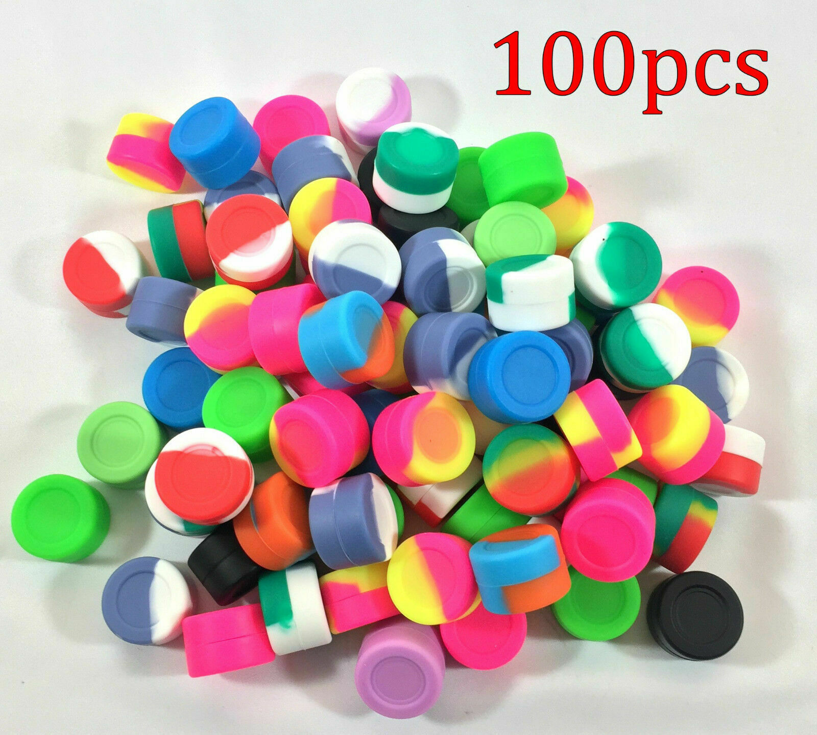 100 Pcs Mixed Colors Round Wholesale Lot  2ml Non-stick Silicone Container Jar