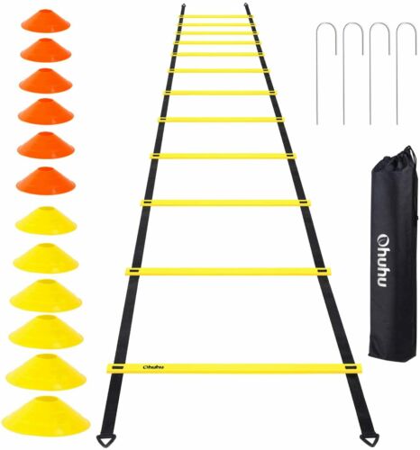 Ohuhu Speed Training Ladder Agility Training Set - 12 Rung 20ft Agility Ladder