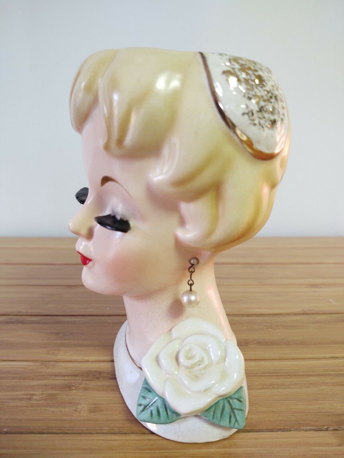 1950’s Ucago Lady Head Vase With Pill Box Hat & Corsage Beautiful Elegant