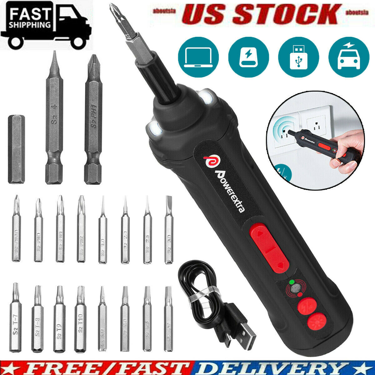 16w Power Tool Rechargeable Mini Cordless Electric Screwdriver Drill Kit W/ Bits