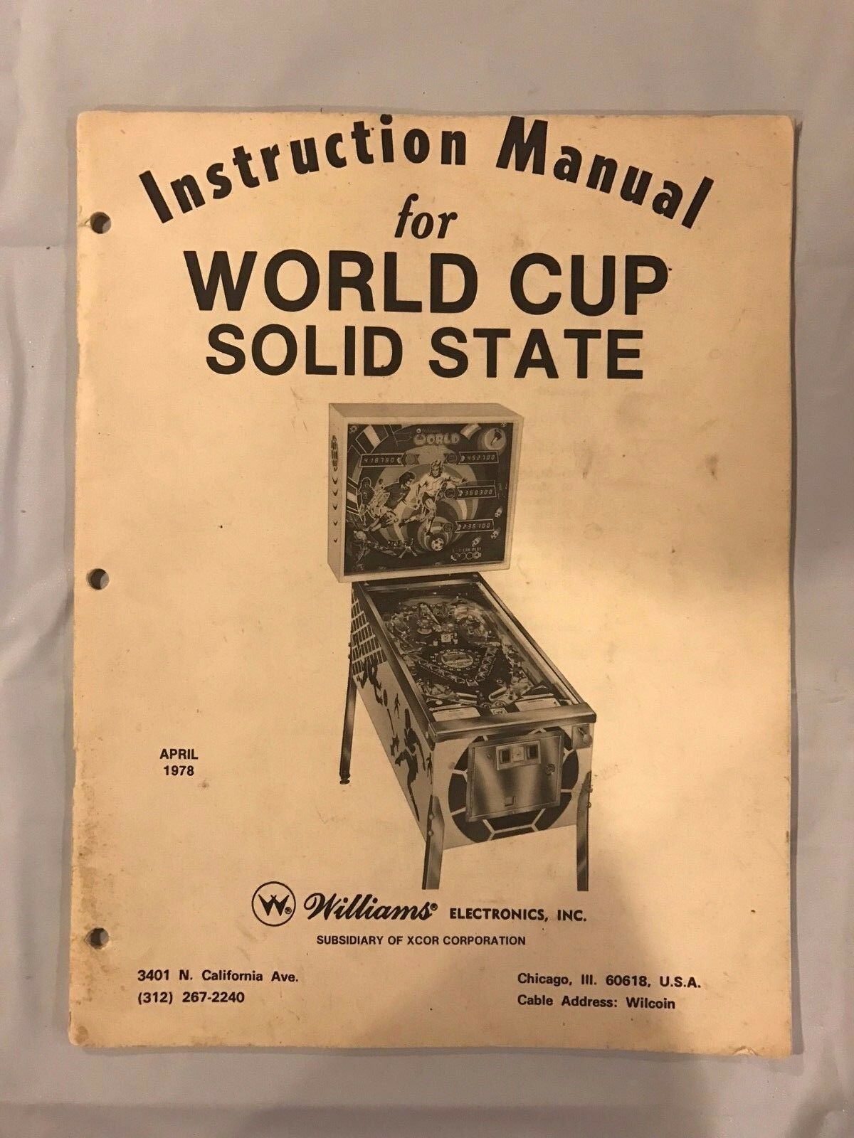Williams World Cup Solid State Pinball Manual