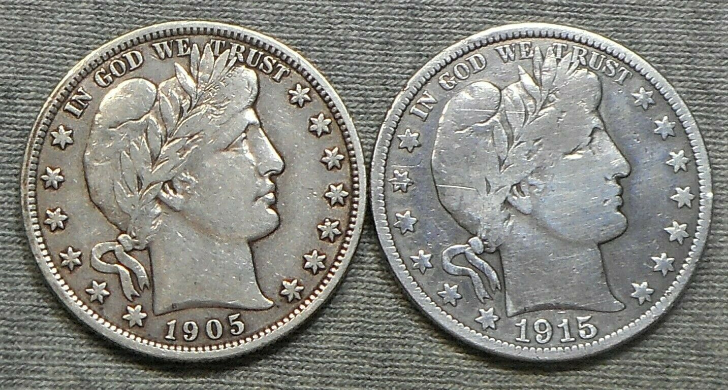 Lot Of 2 Barber Half Dollars - 1905 & 1915