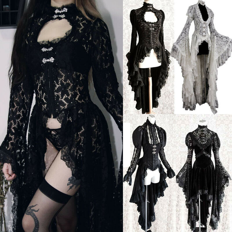 Women Lace Medieval Cosplay Dress Gothic Irregular Vintage Dress Halloween Coat