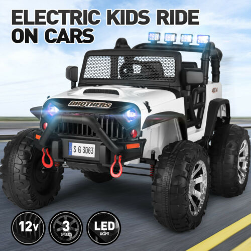 12v Kids White Ride On Car Truck Jeep Children Electric Toys W/ Rc+mp3+led Light