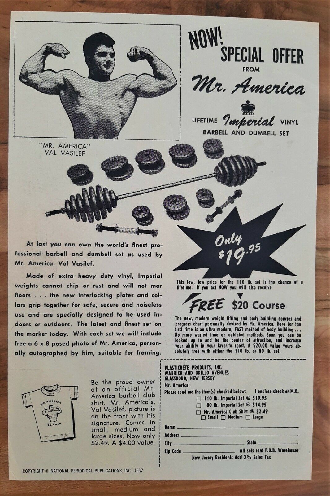 Vintage 1967 Mr America Val Vasilef Imperial Barbell & Dumbell Set Advertisement