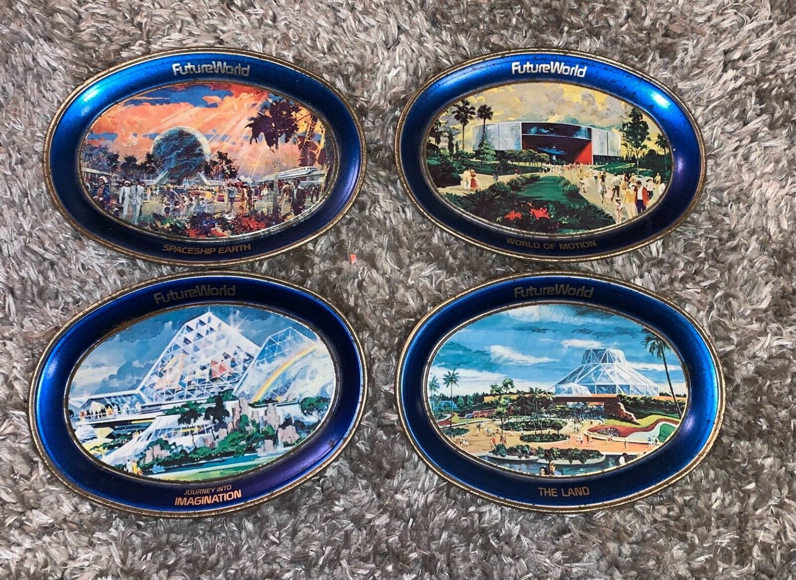 Vintage 1982 Walt Disney Productions Collectible Tin Trays Set Of 4