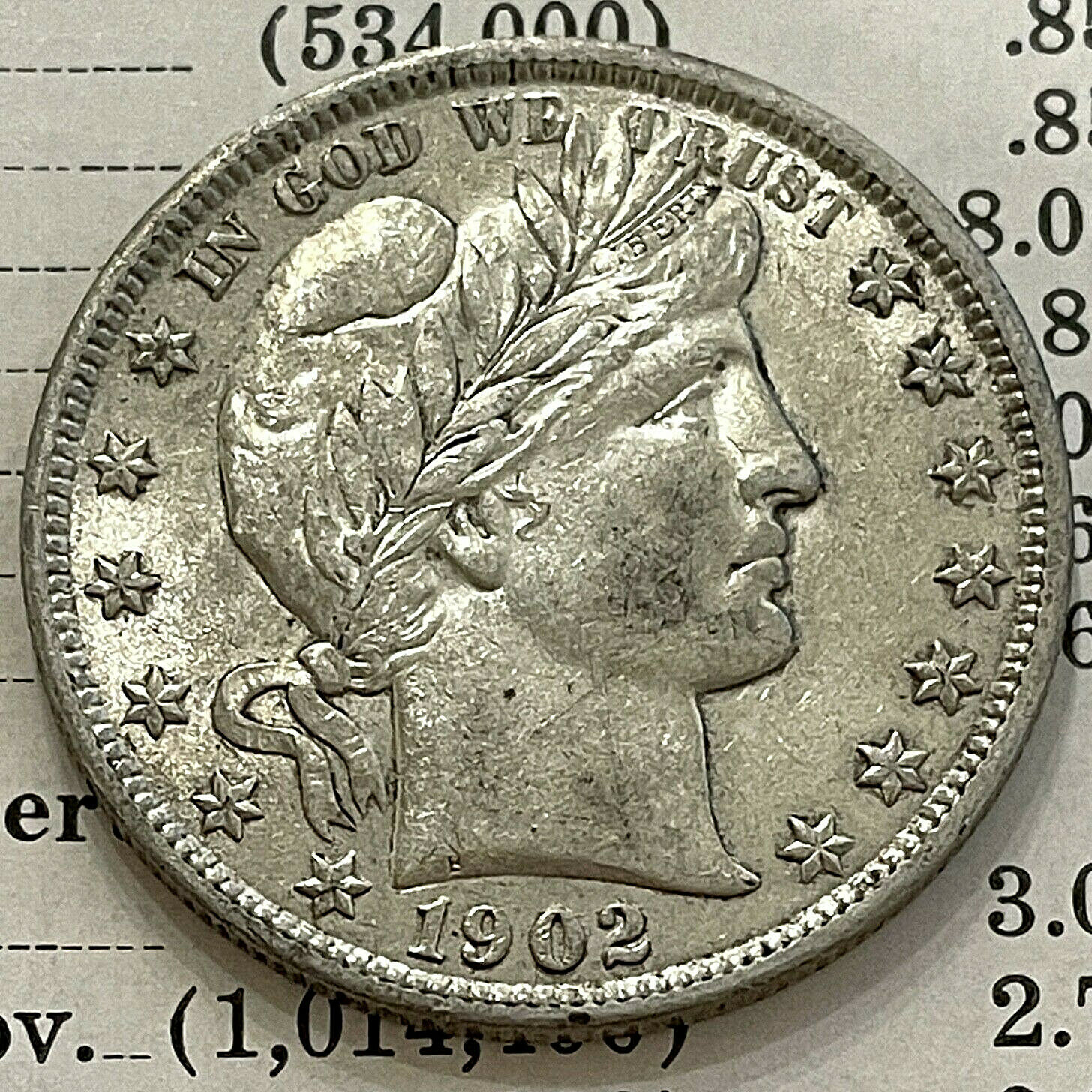1902 50¢ U.s. Liberty Head 'barber' Silver Half Dollar Coin  50c  (au)