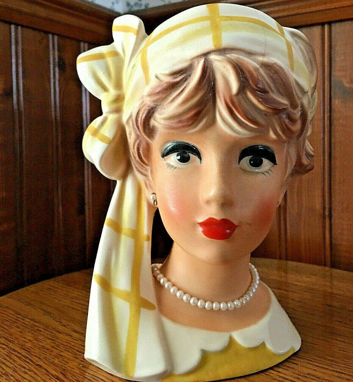 Vtg Lady Headvase Relpo #k1941 Frosted Blonde Gold White Outfit Scarf Bow Rare
