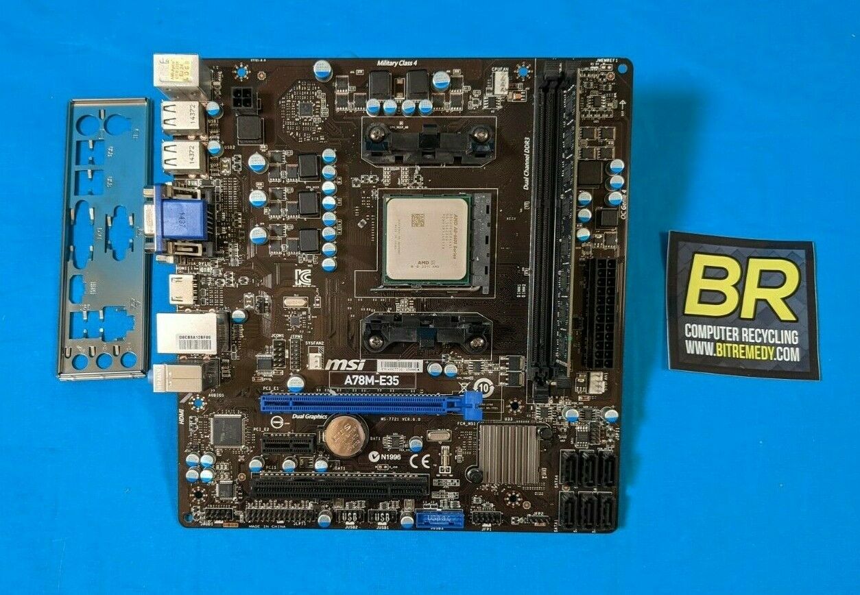 Msi A78m-e35 Motherboard Amd A8-6600k 3.9 Ghz Cpu 8gb Ddr3 With I/o