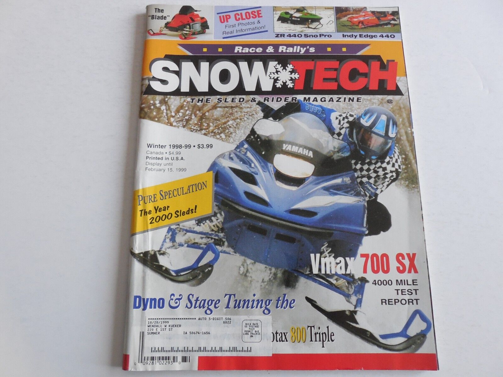 Snowtech Snowmobile Magazine 1999 Fast Blade Arctic Cat Zr 440 Yamaha Vmax 700sx