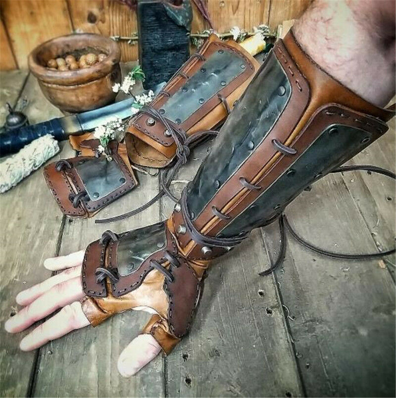 Medieval Men's Pu Lace Arm Wrist Cuffs Bracers Warrior Gauntlet Glove Cosplay