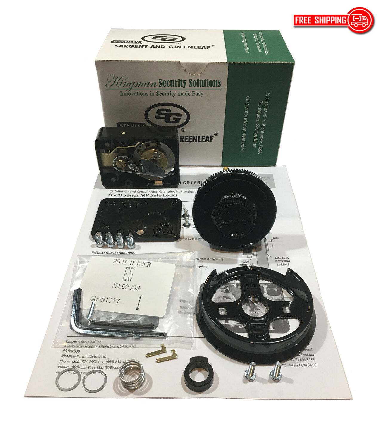 S&g - Sargent And Greenleaf 8550-100 Mechanical Combination Dial & Lock Kit -nib