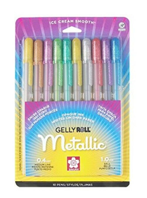 Sakura Gelly Roll Metallic Opaque Ink 0.4mm Medium Line 1.0mm Line 10 Pens 57370