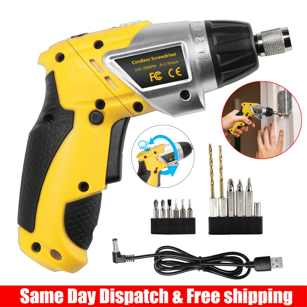Electric Cordless Screwdriver Household Battery Drill Driver Rechargeable W/led