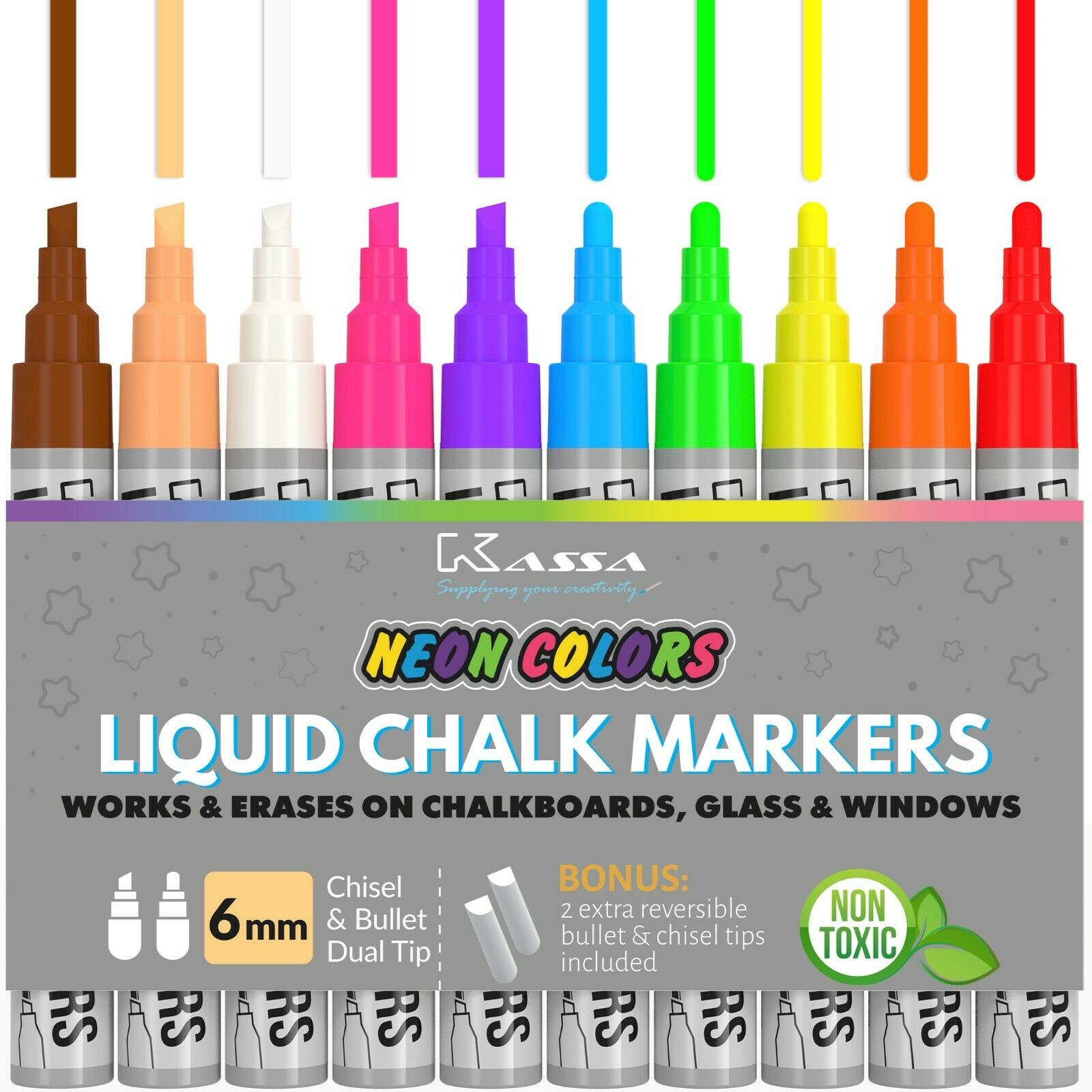 Kassa Liquid Chalk Markers - Erasable Chalkboard Pen For Blackboard Glass Window