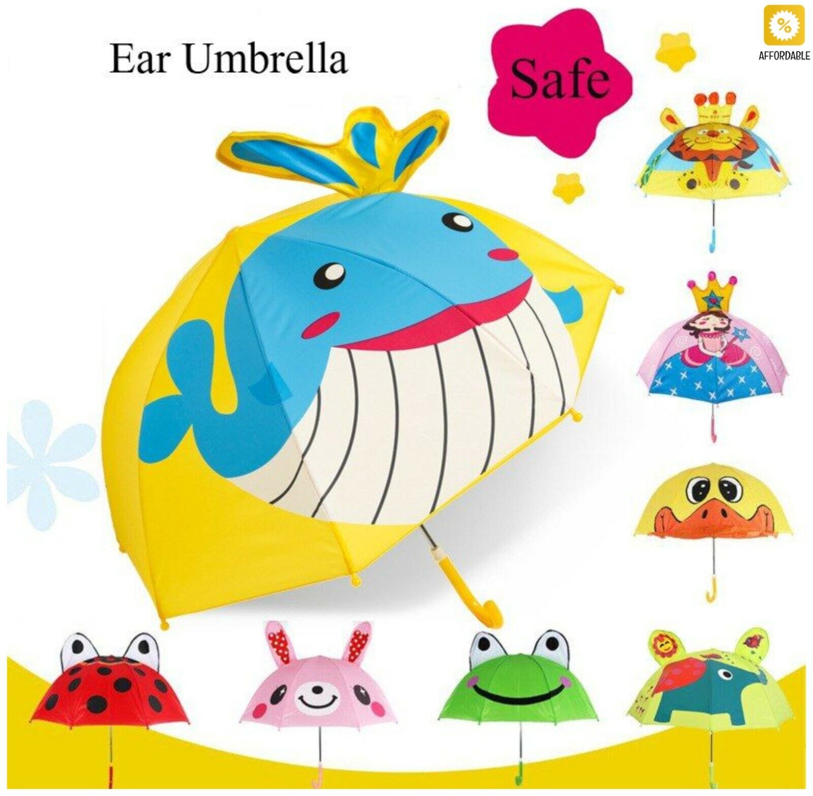 Ear Umbrella Kids Girls Boy Creative Cartoon Frog Butterfly Animal Umbrellas 1pc