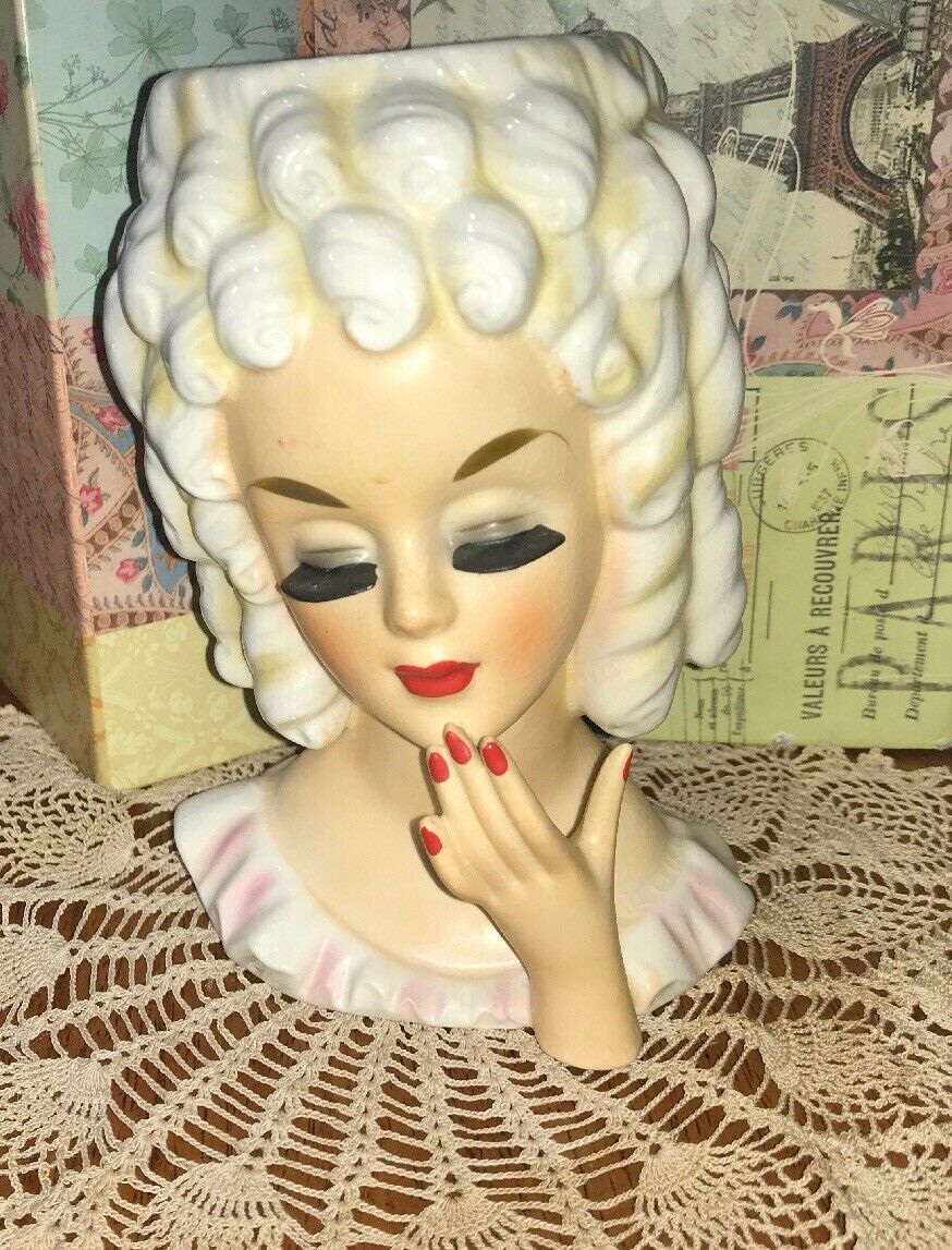 Lovely Vintage Lady Head Vase With Lots Of Curls Marked Japan Marie Antoinette?