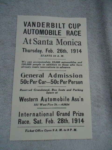 1914 Vanderbilt Cup Auto Races Santa Monica California