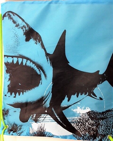 Great White Shark Drawstring Cinch Sack Beach Gym Bag Backpack Carryall New Blue
