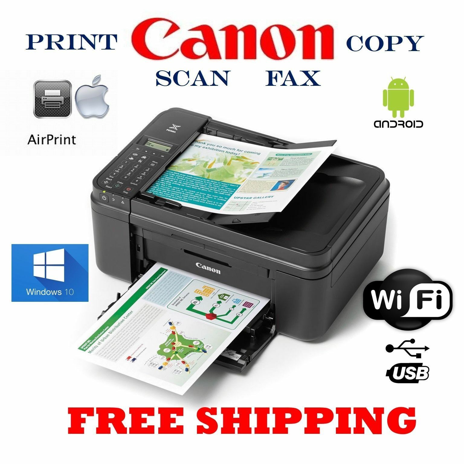 New Canon Tr4520/4522/4527 Wireless Office Printer Copy Scan-airprint-lcd-fax
