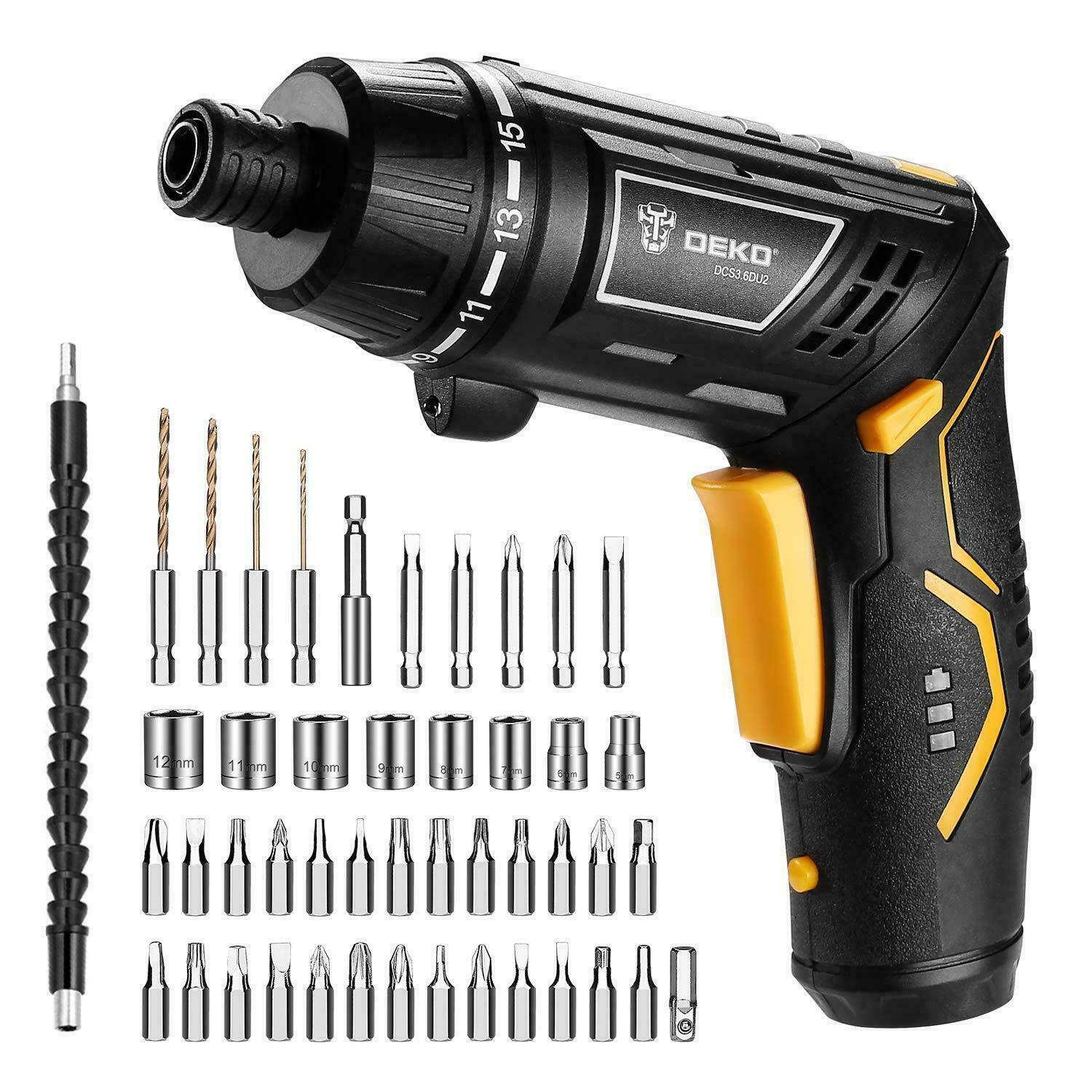 Electric Rechargeable Battery Cordless Screwdriver Drill Set Bits Household Tool