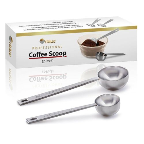 New Orblue Coffee Scoop, Stainless Steel, Long Handled Measuring Spoons, 2 Pack