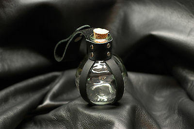 Glass W/ Black Leather Potion Bottle Renaissance Pirate Larp
