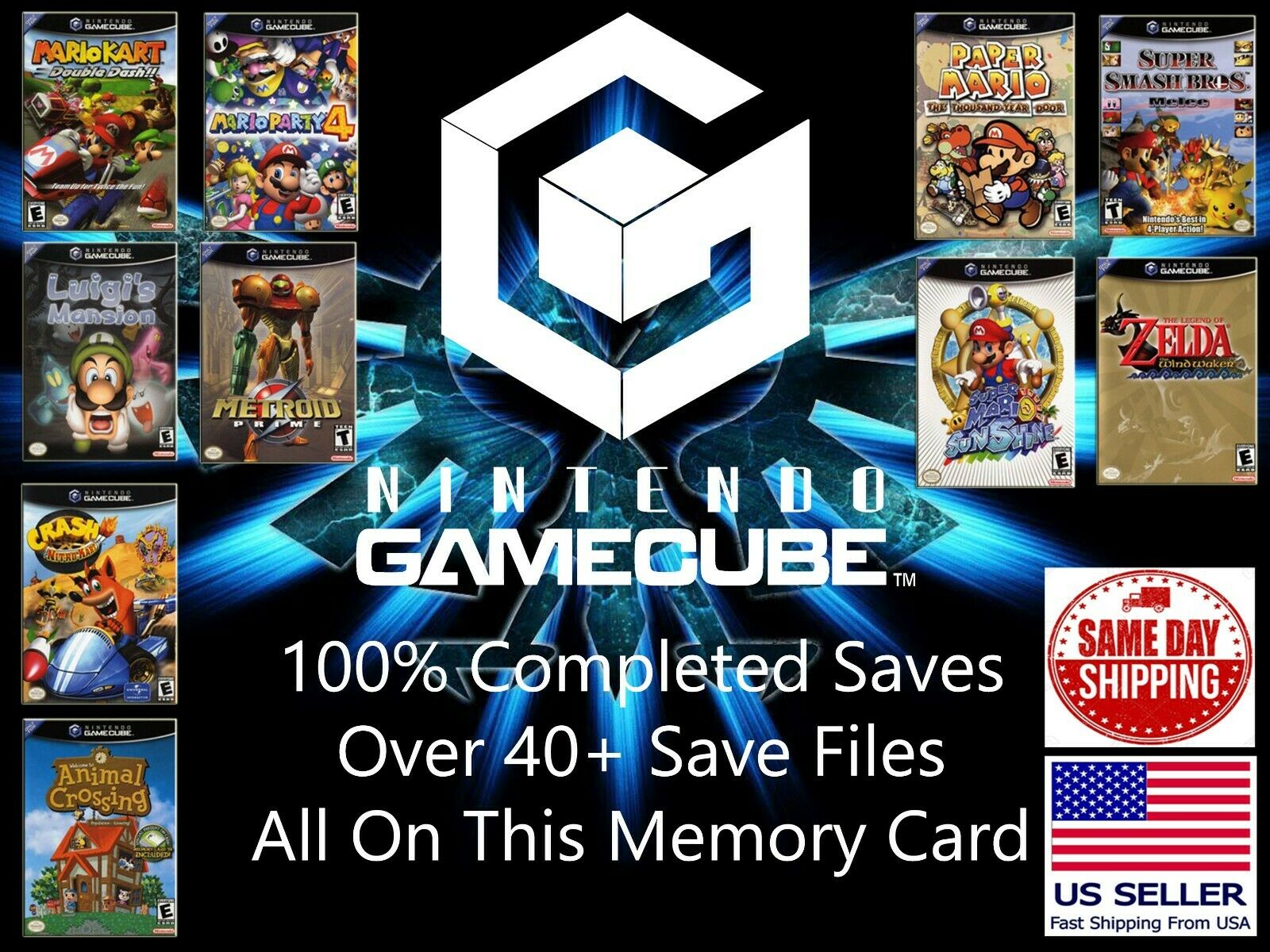 Unlocked Gamecube Memory Card 40+ Save Files Completed Gamecube Save Smash Mario