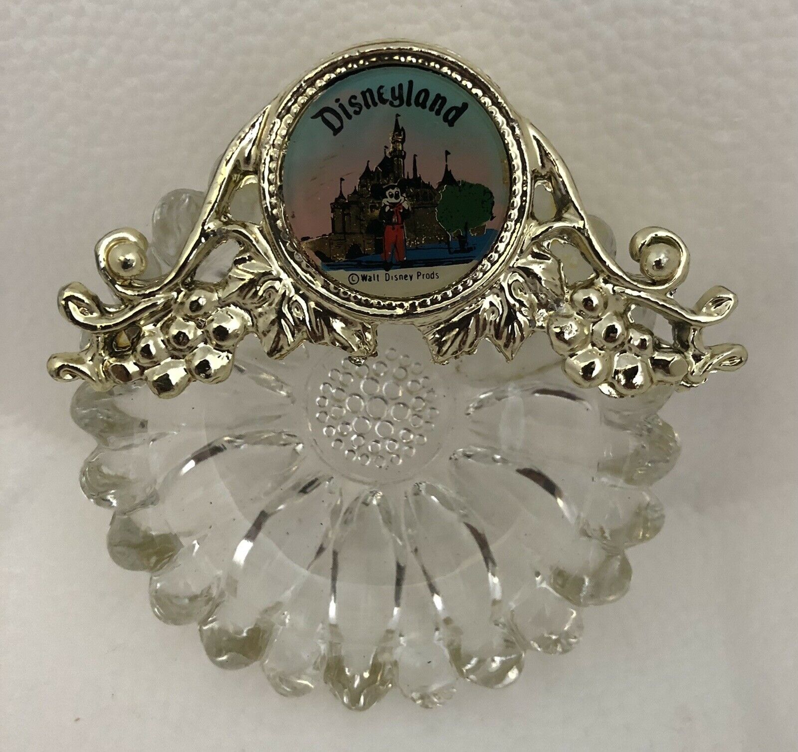 Vintage Rare Disneyland Parks Crystal And Gold Metal Trinket Dish Ashtray Used