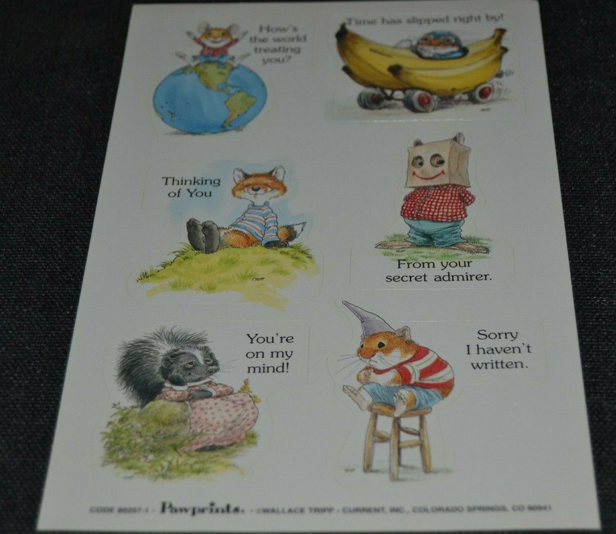 Stickers 1 Sheet Pawprints Wallace Tripp Current, Inc. Fox Skunk Mouse Vintage