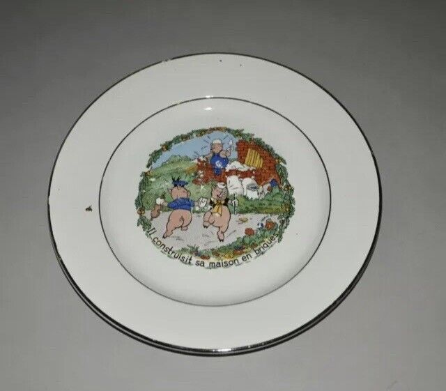 1930s The Three Little Pigs Rare Plate Walt Disney French 7" Beautiful Ex