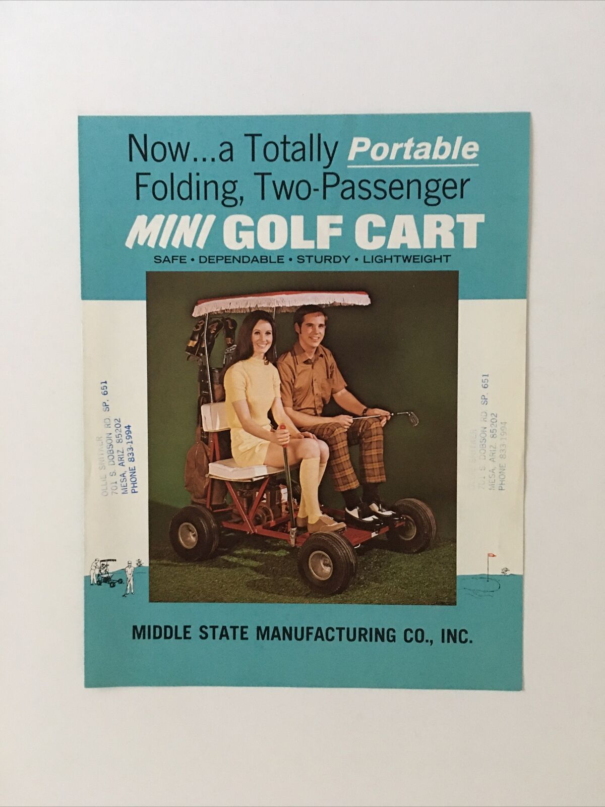 1960's Portable Folding Mini Golf Cart W/ Briggs Stratton Engine Brochure