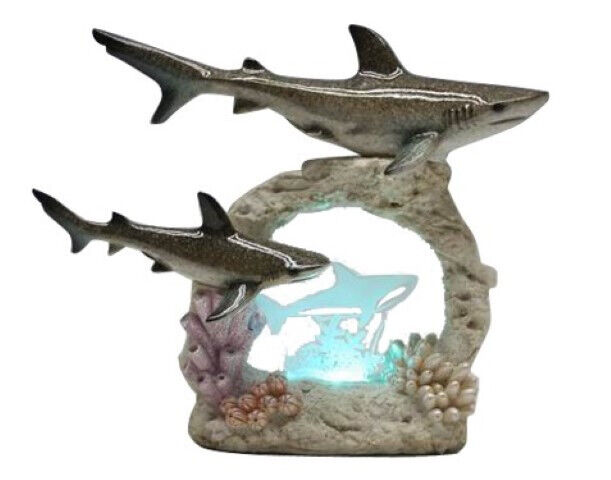 7"h Led Shark With Baby Statue Fantasy Decoration Figurine