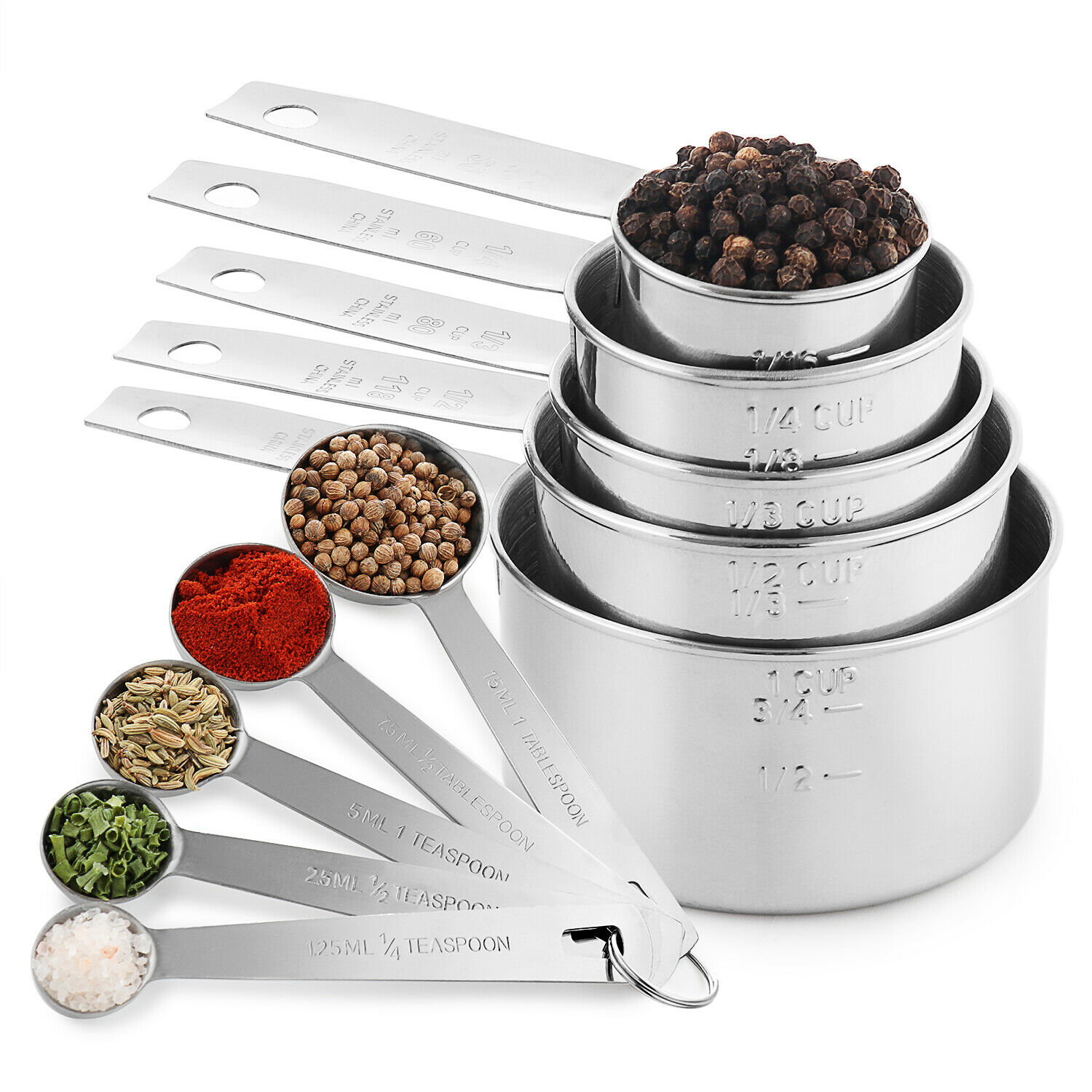Stainless Steel Measuring Cups & Measuring Spoons 10-piece Set 5 Cups & 5 Spoons