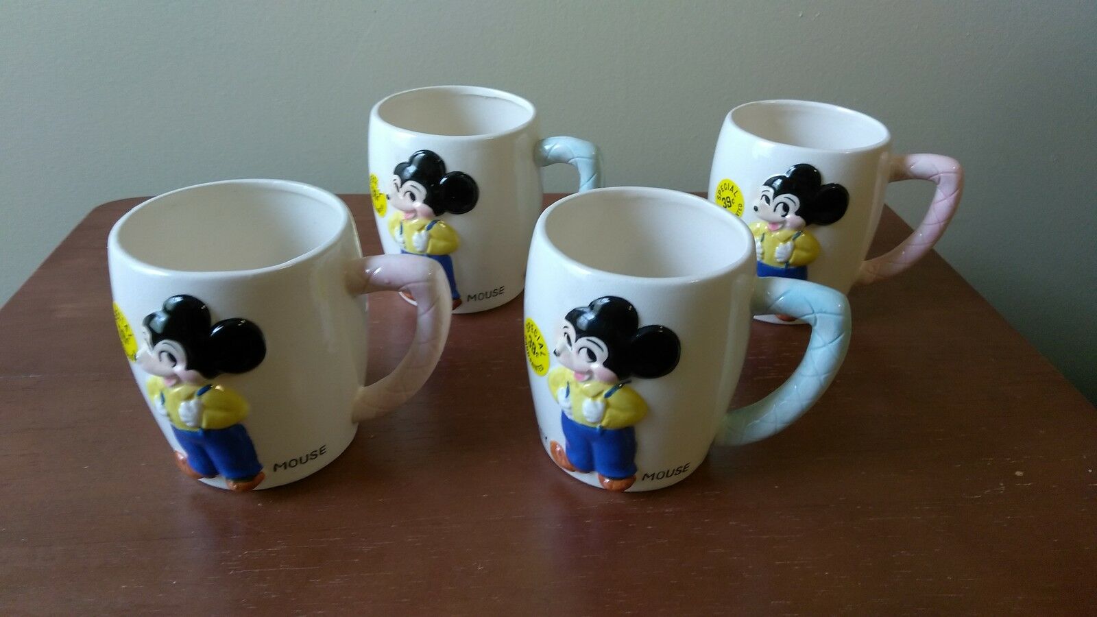 Mickey Mouse Dan Brechner 1960's Ceramic Cup-set Of 4