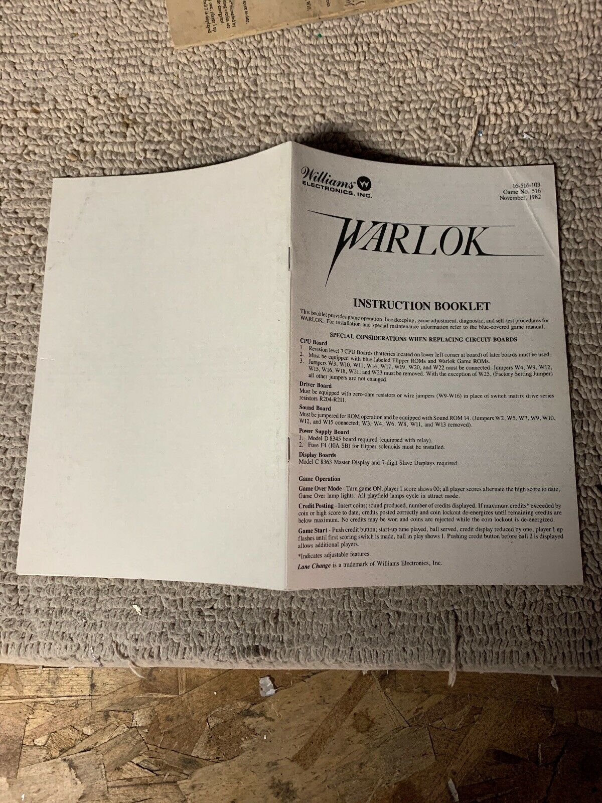 Original Williams Warlock Instruction Booklet Pinball Game Manual