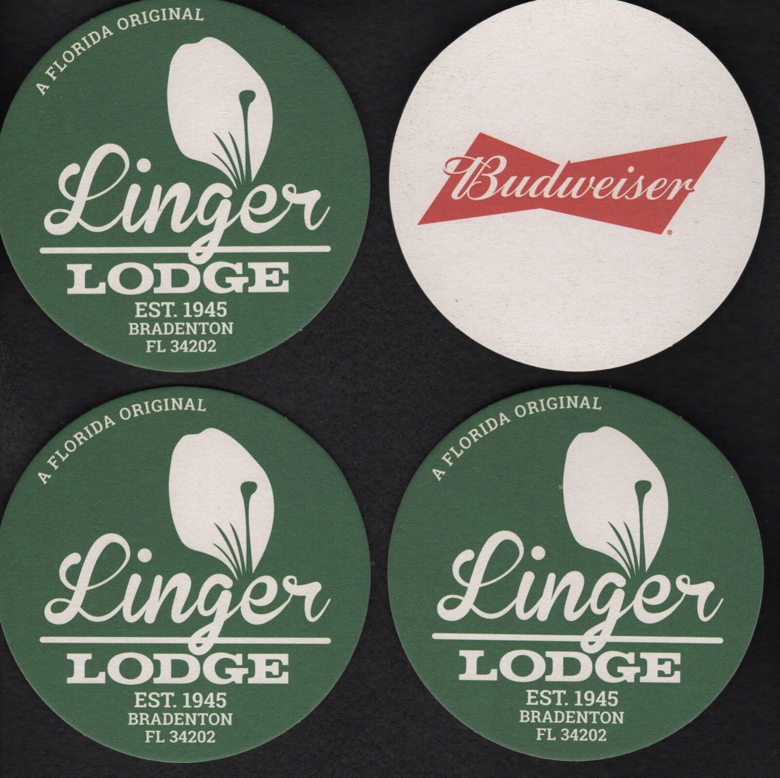 6  Linger Lodge Est. 1945 Bradenton, Fl Drink Coasters (new And Unused)