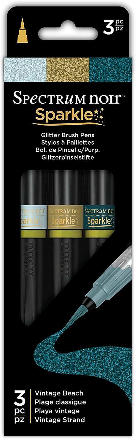 Spectrum Noir Sparkle Glitter Brush Pens Set - Vintage Beach - 3pk - New